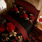 CCoutueChen Vintage Floral Full Size Bed in A Bag for Girls, 7Pcs Burgundy Comforter Set for Gothic Bedroom Decor, Black Floral Quilted Bedding with 2 Pillowcases, 79"x90" - Image 2