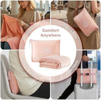 Travel Blanket, Soft 2-in-1 Airplane Blanket, Light Grey, Peachy Pink, Travel Essentials Car Blanket with Luggage Sleeve & Backpack Clip - Image 3