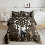 Camo American Flag Twin Comforter Set Boys,Deer Antlers Brown Camouflage Quilt Set Flags for Room Teens,Wild Animal Hunting Rustic Farm Branches Leaves Plant Stars Stripes USA Flag Bedding Set - Image 5