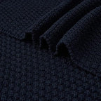 Longhui bedding 100% Cotton Knitted Throw Blanket – Navy Blue, Soft & Cozy, Machine Washable, 60"x80" – Perfect for Living Room, Couch, Sofa, Bed or Travel - Image 4