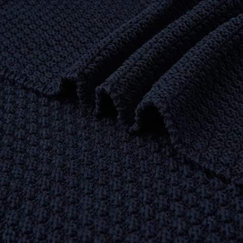 Longhui bedding 100% Cotton Knitted Throw Blanket – Navy Blue, Soft & Cozy, Machine Washable, 60"x80" – Perfect for Living Room, Couch, Sofa, Bed or Travel - Image 4