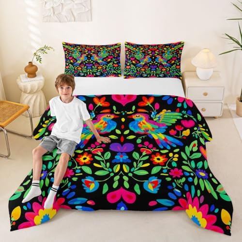 Erosebridal Vintage Boho Floral Full Size Bed Set for Kids, Mexican Talavera Tiles Bedding Comforter Sets for Girls Boys, Bohemian Wild Flowers Room Decor, Watercolor Flowers Quilt Duvet - Image 7