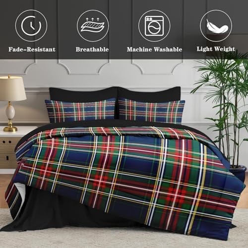 WeCozy King Comforter Set with Sheets, 7 Pieces Plaid Tartan Bedding - Image 5