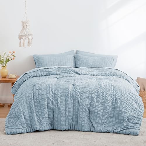 Love's cabin Seersucker Light Blue Full Comforter Set, 7-Piece Bed in a Bag - Image 2