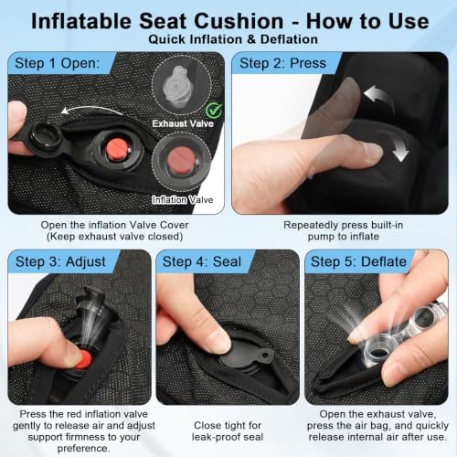 Inflatable Airplane Seat Cushion with Neck Pillow Eye Masks Earplugs&Bag for Long Flights, Portable Wheelchair Seat Cushion, Press-Type Air Cushion with Non-Skid Bottom for Travel, Office - Image 3