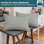 Pillow Cases - Set of 2, Light Grey Stripe King (20" X 40") - Pillow Covers Made of 100% Cotton - 300 Thread Count Super Soft and Breathable Sateen Weave Pillowcases. - Image 3