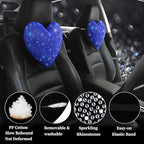 Car Bling Pillows Automobile Headrest Neck Pillow Shiny Diamond Interior Accessories for Women, Girls and Ladies Car Nevk Pillow Rhinestone Universal Fit Blue 2 Pieces - Image 2