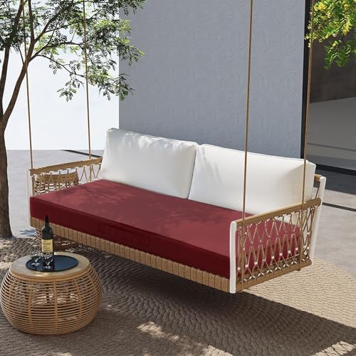 Outdoor Bench Cushion Waterproof with Memory Foam,Patio Bench Cushions for Outdoor/Indoor Furniture Porch Swing Cushion with Handle and Adjustable Strap,Burgundy Red,42x18 Inch - Image 7
