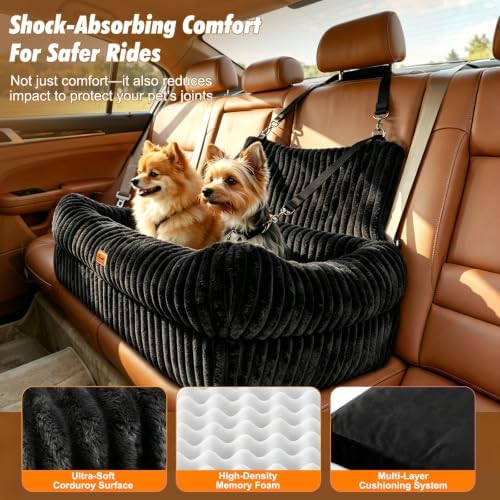 Pawaboo Dog Car Seat Bed, Memory Foam Booster for Medium/Large Dogs, Black - Image 4