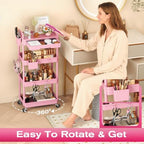 Goovilla Rolling Makeup Organizer Cart with Removable Drawer, 4 Tier Pink - Image 5