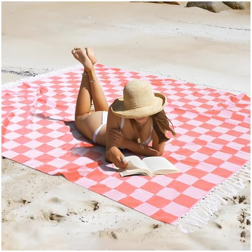 Extra Large Turkish Beach Towel Picnic Mat Throw Blanket Oversized Sand Free Quick Dry Resistant Lightweight Sandless Cloud Hawaii Honeymoon Travel Essentials Xl Big Jumbo Women Summer Vacation Gift by genovega