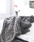 Chunky Knit Throw Blanket Chenille Yarn Soft Cozy Bulky Knitted Blanket for Sofa Bed Chair Large Hand Made Boho Home Decor Slate Grey 32x32 - Image 4