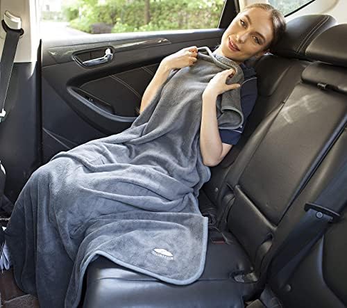 BlueHills Soft Long Travel Blankets 70X48 inches Large Plush Value Pack of 2 - Premium Airplane Travel Essential Flight Throw in a Bag Compact for Plane Travel Gift – Gray and Beige - Image 7
