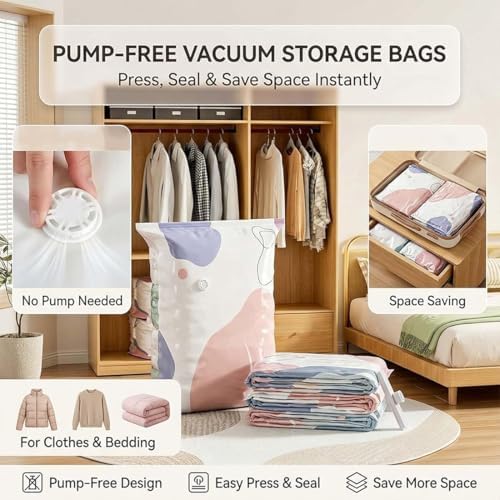 No-Pump Vacuum Storage Bags, Reusable Heavy-Duty Jumbo Vacuum Storage Bags for Bedding, Press & Seal, Vacuum Storage Vubes for Travel Home Organization (4pcs l) - Image 2