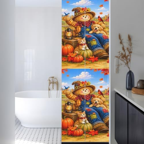 Window Privacy Film Frosted, Fall Reusable Static Cling Window Tints, Thanksgiving Harvest Country Pumpkins Maple Leaves Heat Control Windows Films for Offices, Balcony, 29.5 x 118 Inches - Image 3