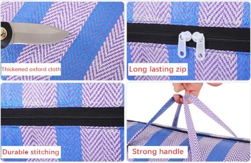 Large Nylon Woven Bag Moving Bag,75L/100L/120L/160L/230L Blue and White Stripes Laundry Bag Reusable Zipper Bag for Packing,Blankets,Duvet (4,100x55x43cm) - Image 3