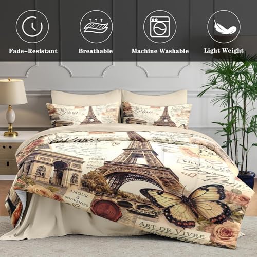 WeCozy King Comforter Set with Sheets, 7 Pieces Paris Vintage Bedding - Image 5