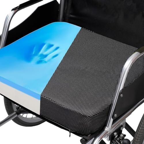 Ifoam Gel Infused Memory Foam Layer Wheelchair Cushion - Seat Cushion for Wheelchair-OfficeChair, Kitchen Chair-Pressure Sore and Tailbone Pain Relief-High Dense Polyfoam Base (Black,18x16x3 inch) by CYLEN