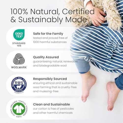 Woolino 4 Season Baby Sleep Bag or Sack with Feet, Australian Merino Wool and Organic Cotton, 6-18 m, Star Gray - Image 3