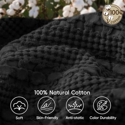 PHF Lightweight 100% Cotton Waffle Blanket for Bed, King, Black - Image 4