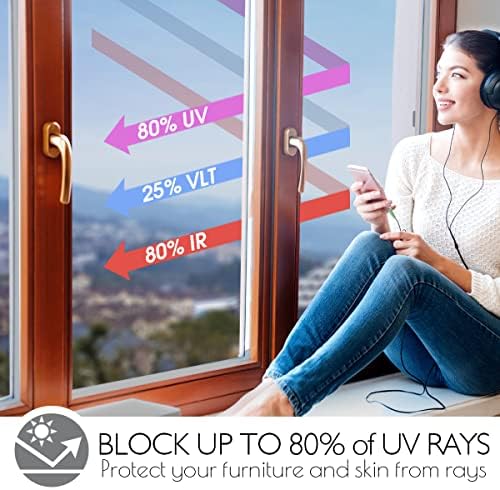 HIDBEA One Way Privacy Window Film,Heat Blocking, Silver,29.5in x 13.1ft - Image 3