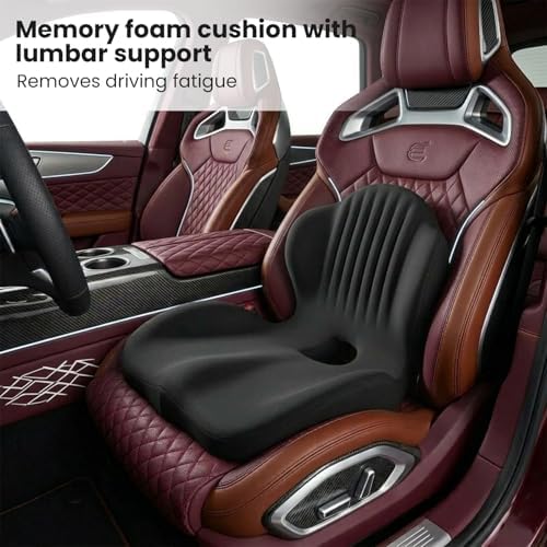 Universal Seat Cushion,Office Chair Cushion with Lumbar & Back Support for Sciatica/Tailbone Pressure Relief.Memory Foam Cushions for Gaming Chair,Car seat,Truck seat and Long Sitting Workers.Black - Image 6