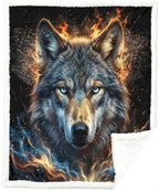 Wolf Sherpa Blanket Fire Animal Print Throw Blanket for Men Soft Warm Cozy 50x60 Inches Energy Design Bedroom Gamer Room Decor Motivational Gift for Birthday Housewarming Anniversary by Sleepwish