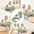17" Reading Pillow for Bed,U Shaped Arm & Elbow Support,Green Flannel - Image 5