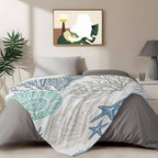 Blue Coastal Throw Blanket, Coral Beach Starfish Fluffy Soft Blankets for Couch Bed Travel, Ocean Conch Plush Microfiber Striped Flannel Blankets, Lightweight Sofa Blankets 40"x60" - Image 4