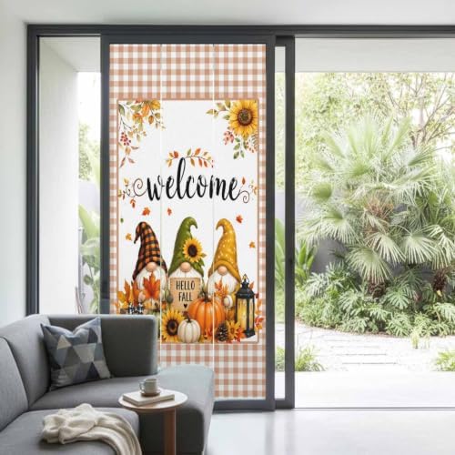 Window Privacy Film Frosted, Thanksgiving Non-Adhesive Static Cling Window Tint, Fall Gnomes Pumpkin Maple Flowers Plaid Insulated Windows Frosted Films for Living Room, 35.4 x 78.7 Inches - Image 2