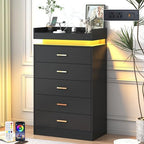 jiteentarou 5 Drawer Dresser with Charging Station and LED Lights, Modern Chest of Drawers with Power Outlet, Organizer Cabinet for Bedroom, Living Room, Entryway, Black by jiteentarou