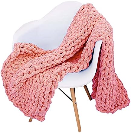 Chunky Knit Throw Blanket Chenille Yarn Soft Cozy Bulky Knitted Blanket for Sofa Bed Chair Large Hand Made Boho Home Decor Blush 40x48 by Unknown