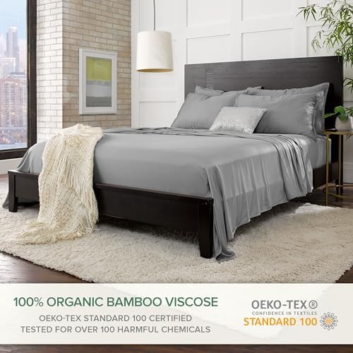 Pure Bamboo Twin XL Sheets, Genuine 100% Organic Viscose Derived from Bamboo Bed Sheet Set, Luxuriously Soft & Cooling, Double Stitching, 2 Year Quality Promise (Twin XL, Stone Grey) - Image 2