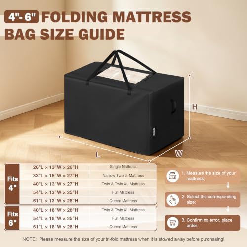 Cuddly Nest Folding Mattress Storage Bag Fits 4" Full Mattress, Black - Image 2
