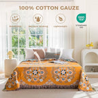 LUTBM Boho Throw Blanket for Bed 60"x80", 100% Cotton Yellow Couch Blankets - Image 2