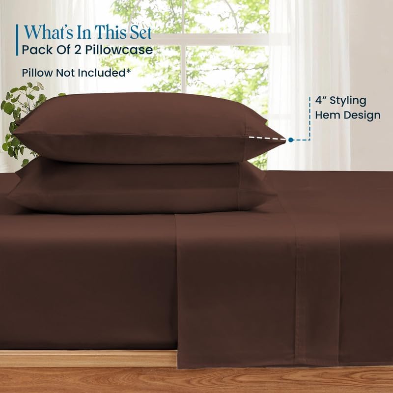 100% Pima Cotton Pillowcases – 800 Series, Ultra Soft & Cooling, Toddler/Travel 14"x20", Set of 2 – Chocolate, Hotel Luxury Quality, Envelope Closure, Skin & Hair Friendly - Image 2