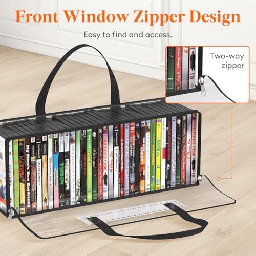 Lifewit DVD Storage Bags, Clear PVC DVD Case Holder with Handles, Front Window Zipper Design, Stackable Media Organizer for Blu-ray Disc, Movie Cases, VHS Box, Holds 210 Discs (35 Each), 6 Pack - Image 2