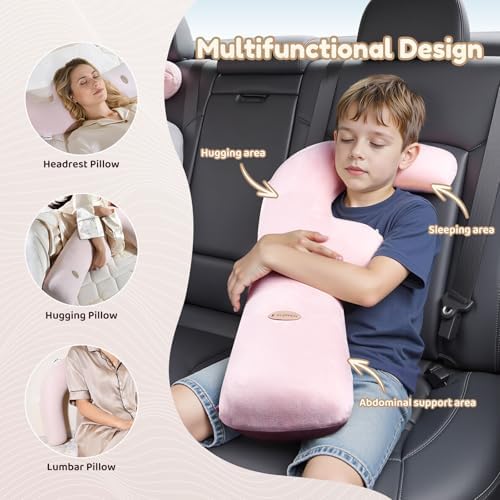 FLORICH Memory Foam Kids Travel Pillow, Car Sleeping Pillow, F-Shape Car Pillows for Adults and Children, Traveling Car Pillow for Kids with Removable Pillowcase (Dark Pink) - Image 6