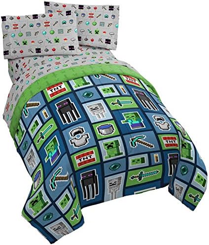 Minecraft Creeper Twin Comforter Set 4 Piece Kids Bedding for Boys, Multi by JayFranco