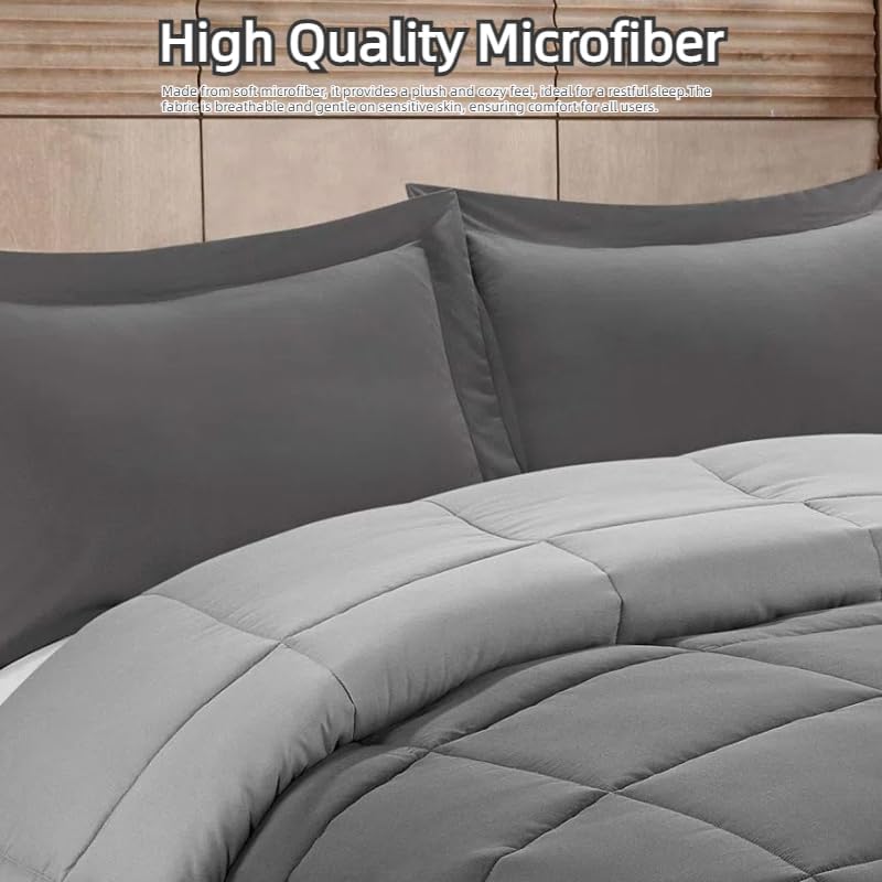 HOMME King Size 3 Pieces All Season Soft Comfortable Down Alternative Reversible Quilted Oversize Comforter Set School Dorm, Machine Washable - Image 3