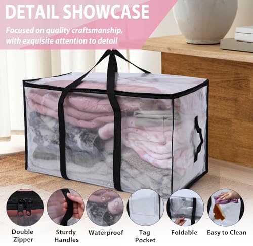6 Pack Moving Bags Heavy Duty, Extra Large Moving Bags, Moving Supplies, Storage Bags with Handles and Zippers, Waterproof Totes for Storage Space Saving Packaging Shipping and Travel(Clear） - Image 3