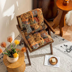 vctops 2 Pack Boho Paisley Chair Cushions with Ties Patchwork U-Shaped Soft Cozy Cotton Linen Chair Pads Non Slip Seat Cushions for Indoor Dining Room and Kitchen Chairs (Tan,18"x18") - Image 2