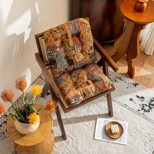 vctops 2 Pack Boho Paisley Chair Cushions with Ties Patchwork U-Shaped Soft Cozy Cotton Linen Chair Pads Non Slip Seat Cushions for Indoor Dining Room and Kitchen Chairs (Tan,18"x18") - Image 2