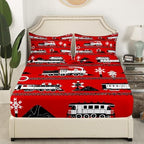Erosebridal Boys Train Twin Bed Sheets Cartoon Car Toddler Bedding Set, Traffic Transportation Track Fitted Sheet for Kids Vintage Steam Engine Railway Decor Sheets Room 2Pcs, Red White Black - Image 3