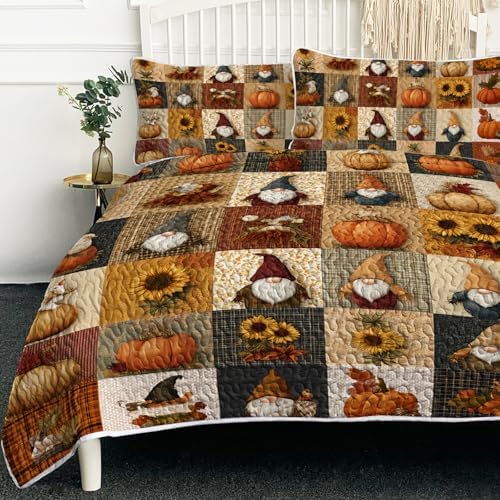 BlessLiving Fall Full Size Quilt: Elf Square Pattern Bedspread Coverlet by BlessLiving