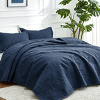 Love's cabin Oversized King Size Quilt Bedding Set Navy Bedspreads - Oversized King Lightweight Bedspread Comforter - Coin Pattern Coverlet for All Season - 3 Pieces (1 Quilt, 2 Pillow Shams) - Image 2