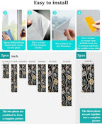 Window Privacy Film Frosted, Vintage Garden Flower Static Cling Door Window Covering, Rustic Floral Leaf Pastoral Black UV Blocking Windows Film for Office, Hotel, Bedroom, 29.5 x 78.7 Inches - Image 4
