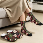 Jeiento Winter Fuzzy Slipper and Crew Socks for Women,Adult Slip-on Close Toe House Slipper,Flat Comfort home Slides - Image 3
