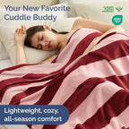 Burgundy Stripe Blanket Twin Size - Flannel Fleece Luxury Twin Blanket - Image 2