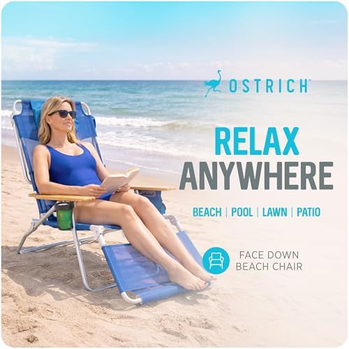 Ostrich The Altitude 3N1 Reclining Lounge Chair, Relaxing Beach Seat, Blue - Image 4